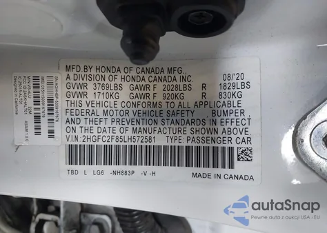 2020 Honda Civic Sport из США, поврежденный, VIN 2HGFC2F85LH572581